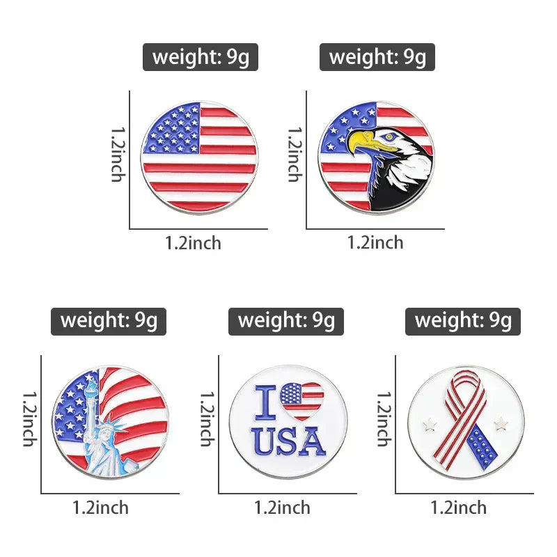 American Flag Bald Eagle Round Enamel Pin