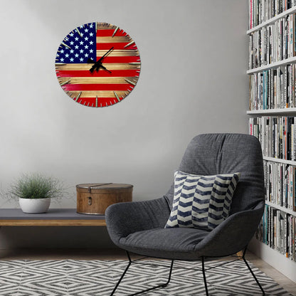 American Flag Wooden Wall Clock